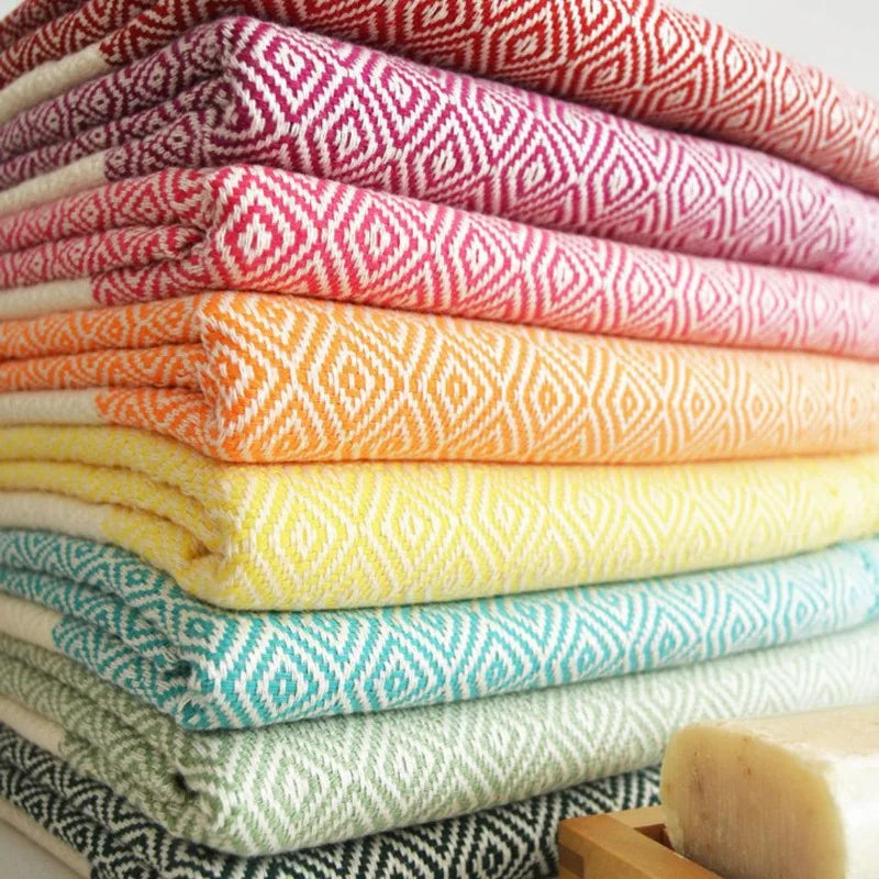 Turkish Towel Tunisian Fouta Blanket Geometric Diamond Sofa Blanket Home decor Woven Jacquard Hand-made Tassel Blanket Beach Spa Sauna Picnic throw